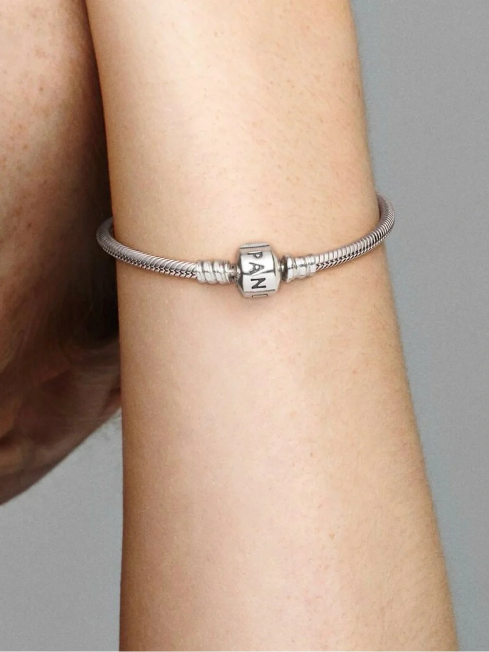 Pandora Silver Snake Chain Bracelet with Branded Barrel Clasp - Silver